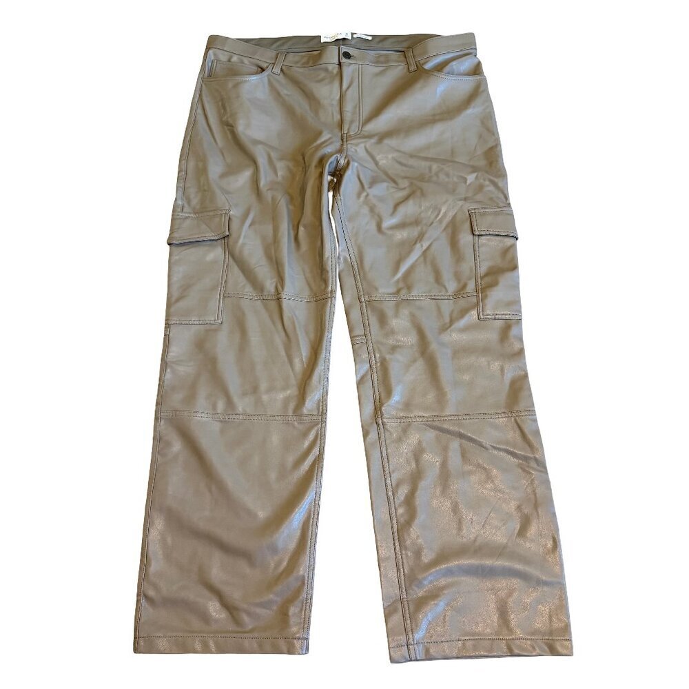 Abercrombie & Fitch The 90s Relaxed Jean High Rise Vegan Leather Tan Size 35 20L